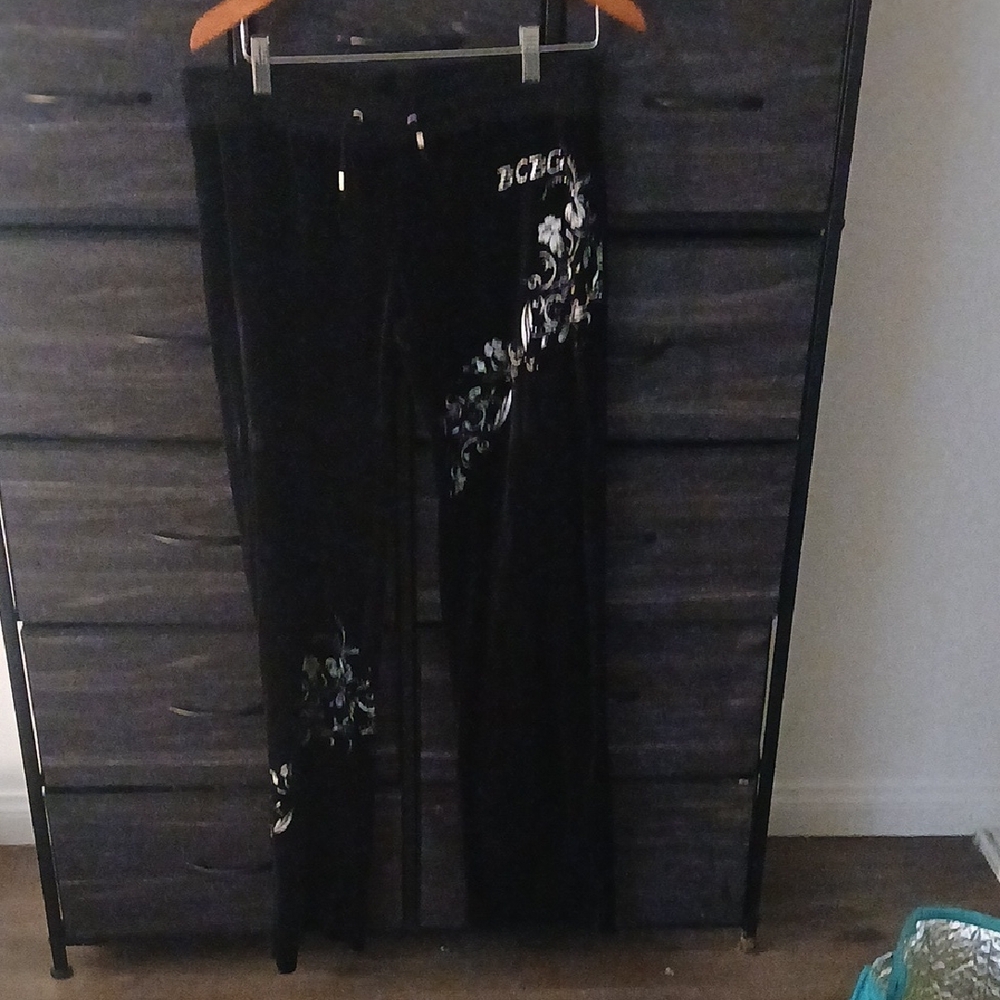 BCBG Black Pants with White Floral Accents